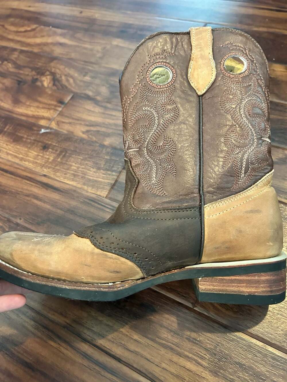 Los Gueritos Two-Tone Square Toe Western Leather Cowgirl Boots, size 39 - Picture 11 of 15